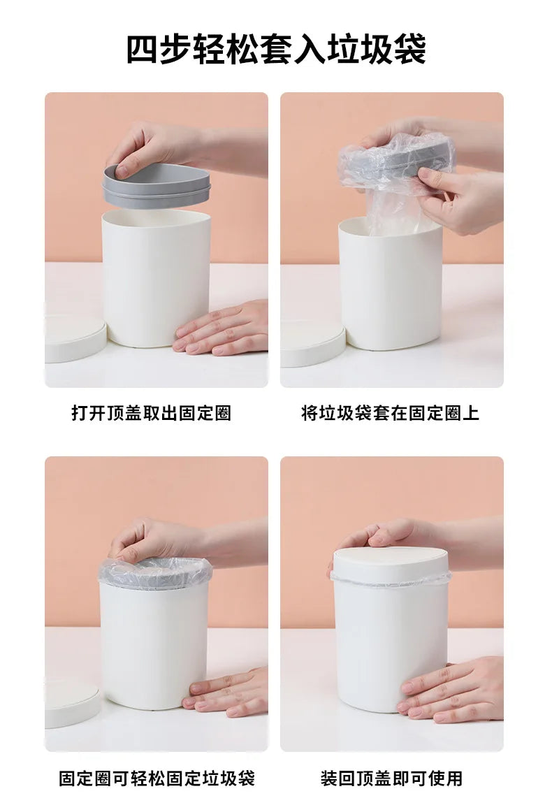 Small Trash Can with Lid Plastic Press Type Step On Wastebasket for Office Dorm Bedroom Bathroom Kitchen Car Desktop