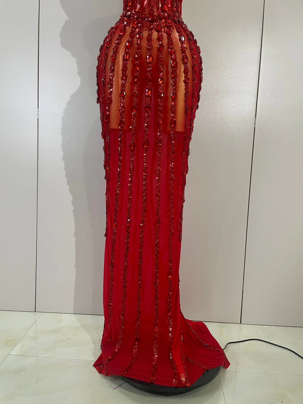 Sexy Red Strapless Mesh See Through Long Dress Evening Party