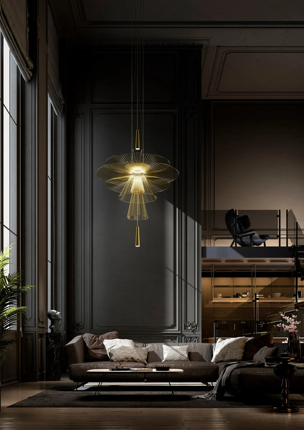SANDYHA New Trend LED Chandelier Luxury Metal Cord Pendant Lighting for Parlor Living Dining Room Home Decor Home Hanging Lamp
