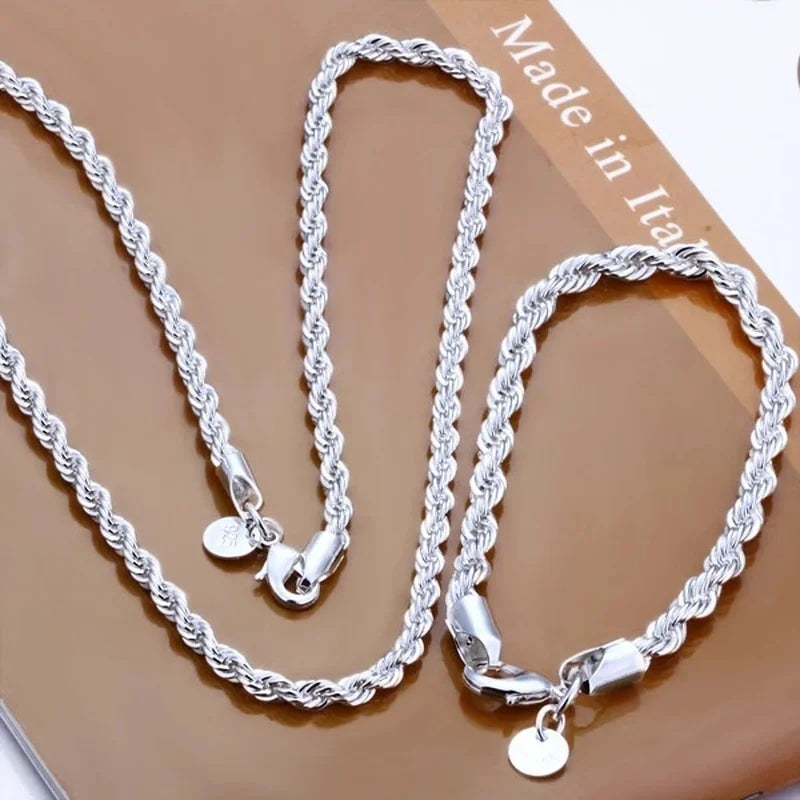 4mm 925 Silver Twisted Rope Chain Set