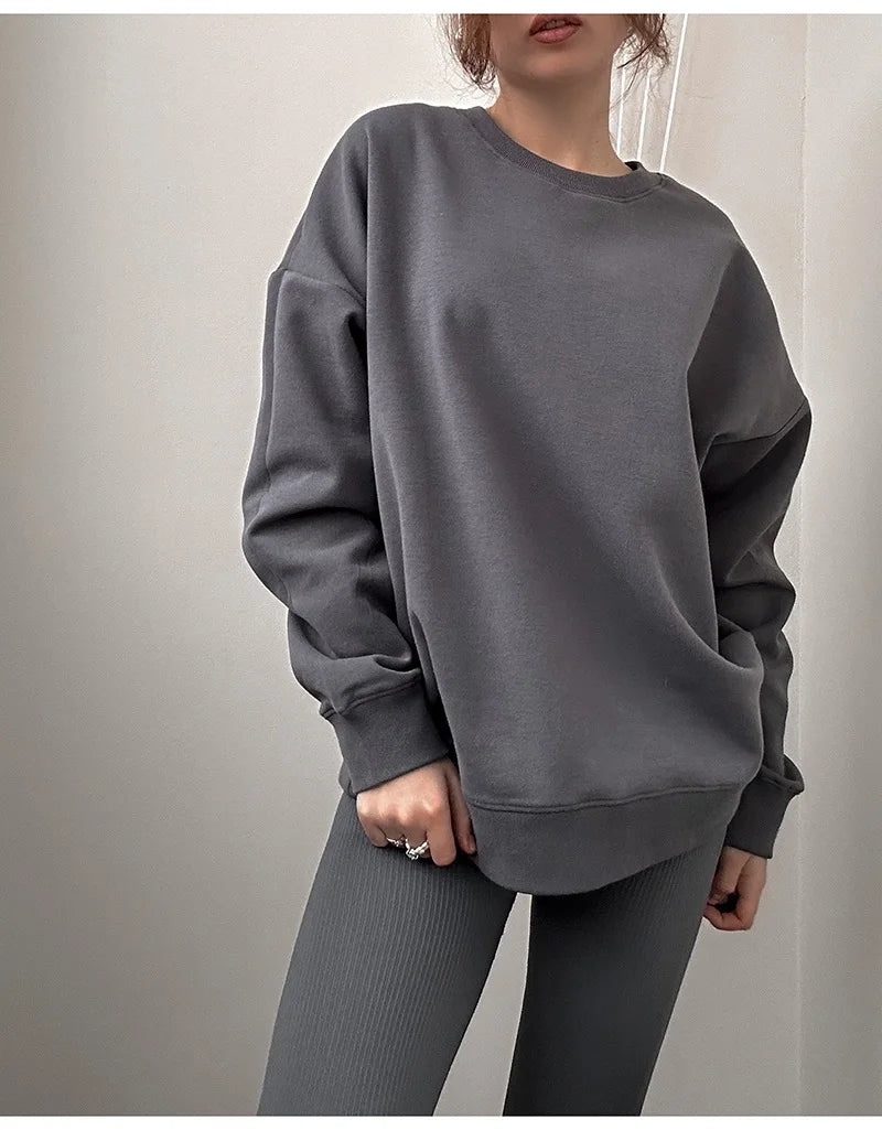 Autumn Oversized Sweatshirts Women Cotton Loose Pullovers Red O Neck Warm Sweatshirt For Women Oversize Winter Clothes Fleece
