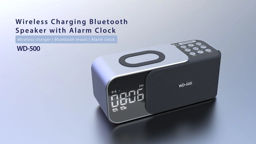 WD-500 Digital Led Mirror Alarm Clock Night Light Led Bluetooth Speakers with Wireless Charger Stereo Speakers