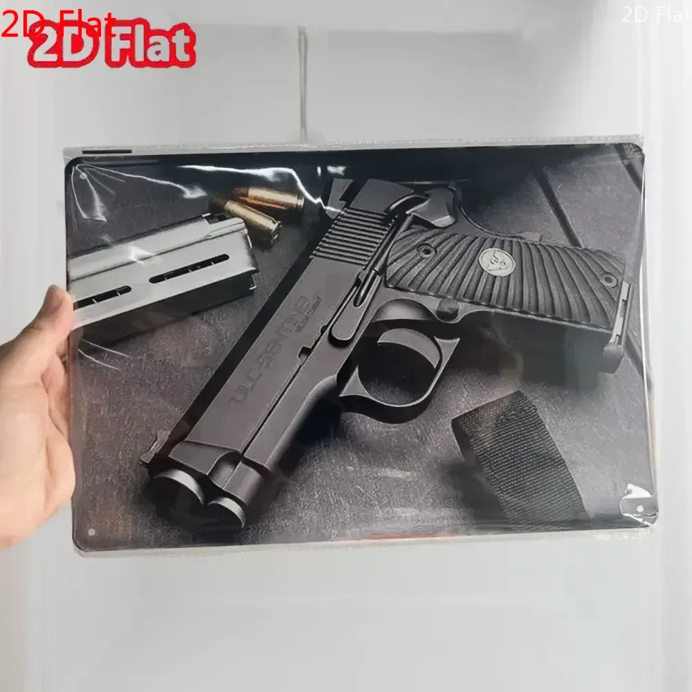 Vintage Pistol Metal  Sign Retro Gun Wall Art Iron Plaque HD Print for Home Bar Club Wall Decor