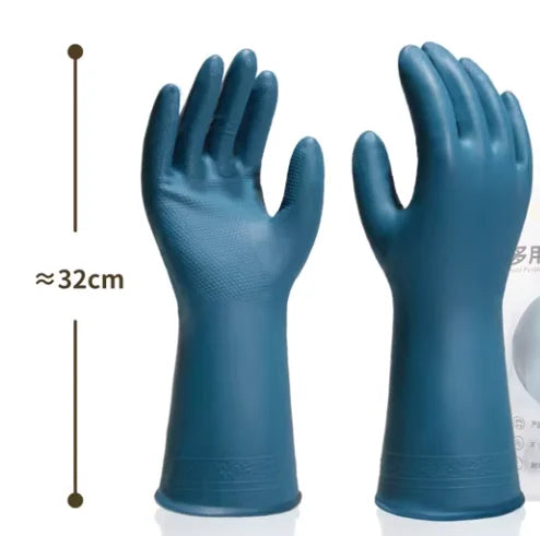 1 pair Fleece-Lined Waterproof Warm Dishwashing Gloves Extra Thick and Durable Rubber Kitchen Household Cleaning Female