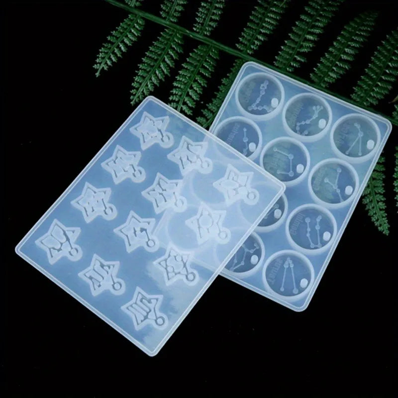 12 Zodiac Constellation Resin Molds Round Star Zodiac Sign Epoxy Silicone Casting Mould for DIY Jewelry Crafts Making Supplies