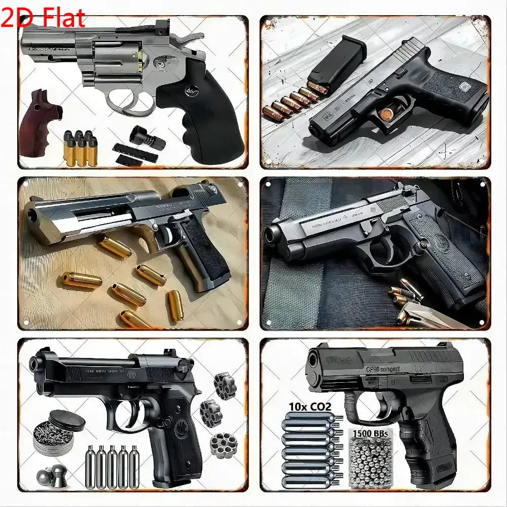 Vintage Pistol Metal  Sign Retro Gun Wall Art Iron Plaque HD Print for Home Bar Club Wall Decor