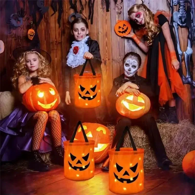 LED Glowing Pumpkin Candy Bag Reusable Halloween Christmas Treat