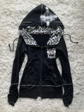 American retro casual hooded sweatshirt jacket for women leopard print stitching design slim hot girl sexy autumn jacket top