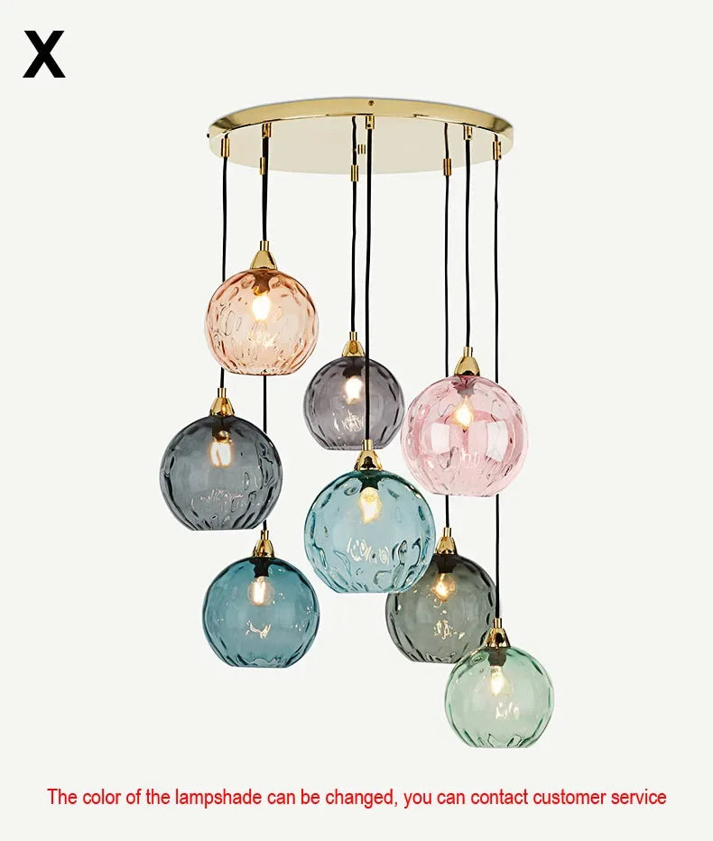 Modern Colored Glass Ball Lustre Pendant Lights Nordic Water Grain Restaurant Kitchen Hanging Light Fixture Bedroom Bedside Lamp