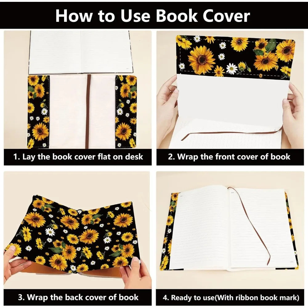 A5 Sunflower Jumbo Fabric Book Sleeve Covers Reusable Textbook Protective Book Sleeves for Hardcover 12.4x8.8Inch Books Label