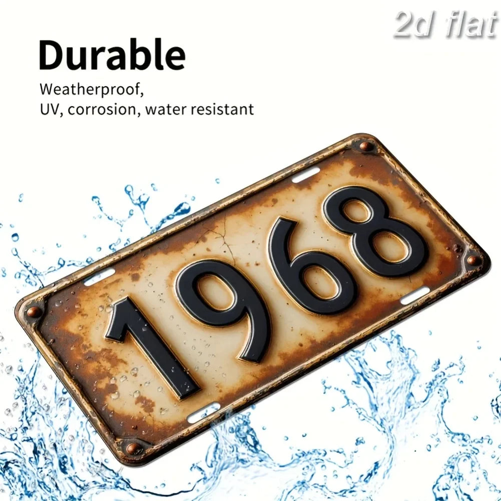 [Retro Iron Wall Sign] 2D Flat 1968 6x12" Metal Plaque - Rustic Black Numbers, Cafe Bar Indoor-Outdoor Decor