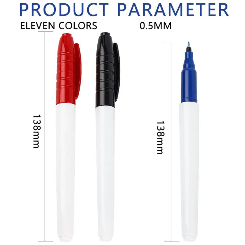 /Lot 0.5MM Erasable Whiteboard Pen 12 Colors Erasing Pen