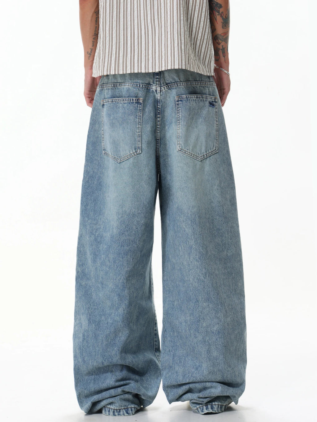Men's Washed Blue Baggy Wide-Leg Jeans Y2K Street Fashion Casual