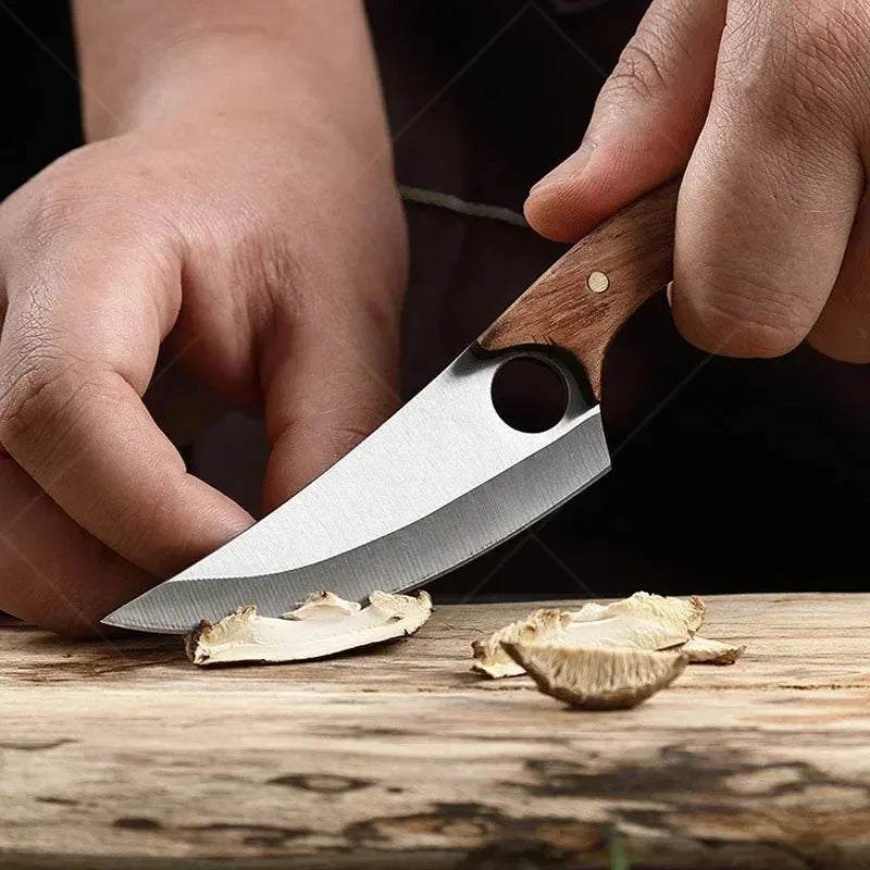 Meat Cleaver Boning Knife Wooden Handle Kitchen Knives Mongolian Meat Eating Knife Beef Lamb Knife Stainless Steel Butcher Knife