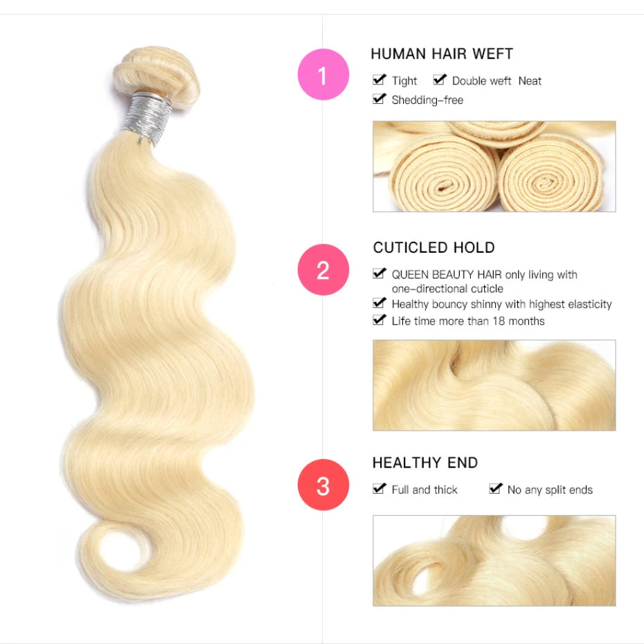 30 40 Inches 613 Honey Blonde Bundles Remy Human Hair Weave
