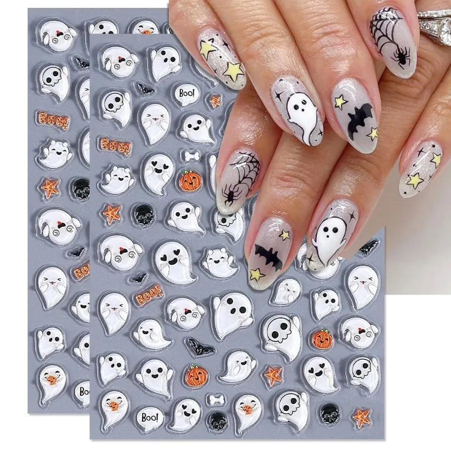 Halloween Spooky Nail Stickers Embossed Ghost Selfadhesive 5d Nail