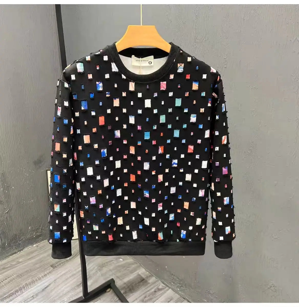 Round Neck Sweatshirt Men Spring Autumn Sportswear broken hole Pullover New Casual Fashion Hip Hop Hoodies Streetwear Top