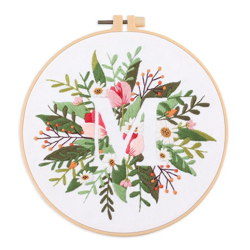 Embroidery Kit for Christmas DIY Wreath Printed Pattern Flower Cross Stitch Set Needlework Hoop Handmade Sewing Art Craft Kit
