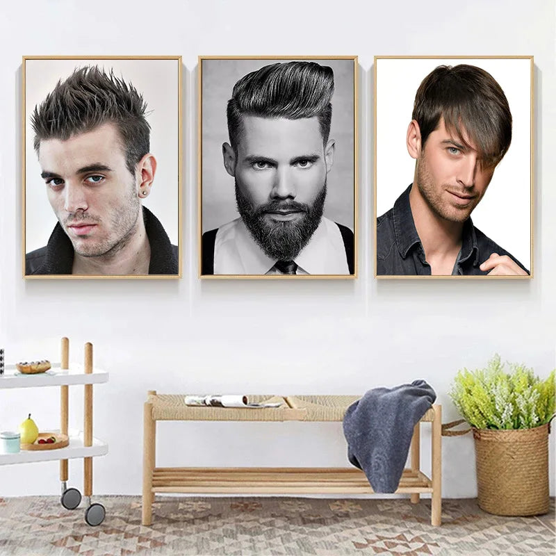 Fashion Man Hairstyle Model Hairdressing Poster Male Hair Design Canvas Painting Wall Pictures Salon Barber Shop Home Decor