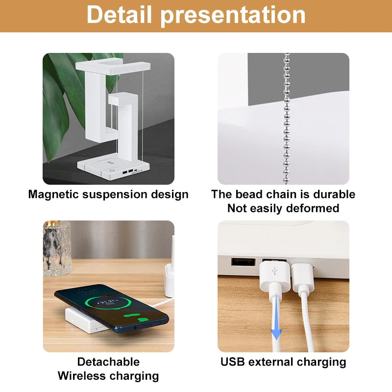 INS LED Night Light Anti-Gravity Physics Balance Suspension Table Desk Lamp Phone Wireless Charger Home Decor Bedside Lighting