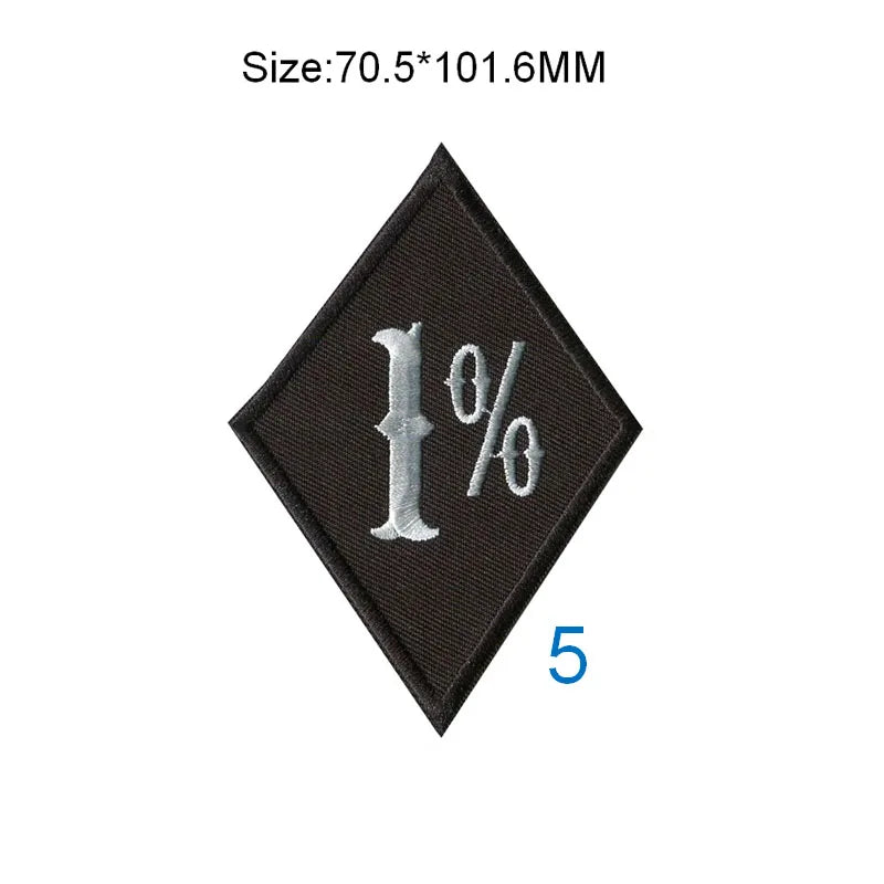 One Percent 70.5MM Wide Rhombus Embroidered Patches Rockers for Motorcycle Clubs Iron on or Sew on Backing of Jacket