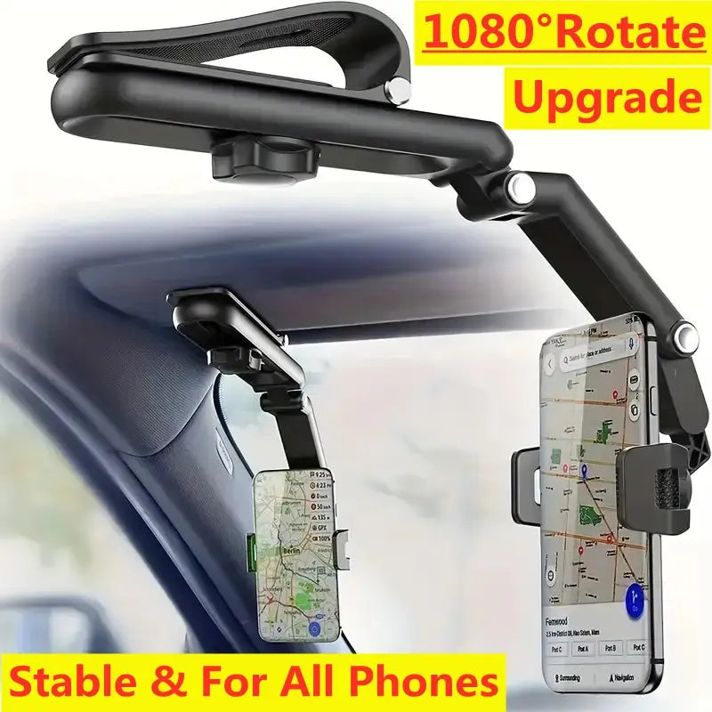 1080 Rotating Sun Visor Car Phone Holder Mount GPS Cell Mobile Car