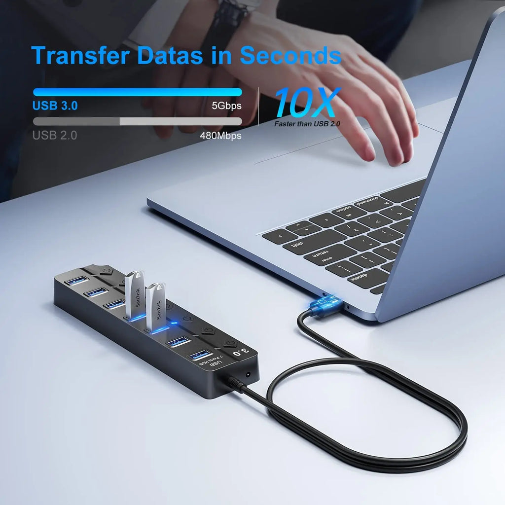 USB 3.0 Hub USB Hub 2.0 Multi Splitter 100cm Long Cable Multiple