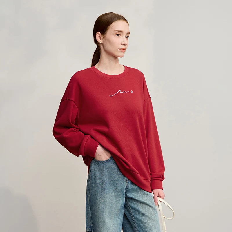 Amii Woman Sweatshirts 2025 Winter New Loose Warm Long Sleeve Female Sweatshirt Embroidery Pullover O-Neck Top Female 12524025