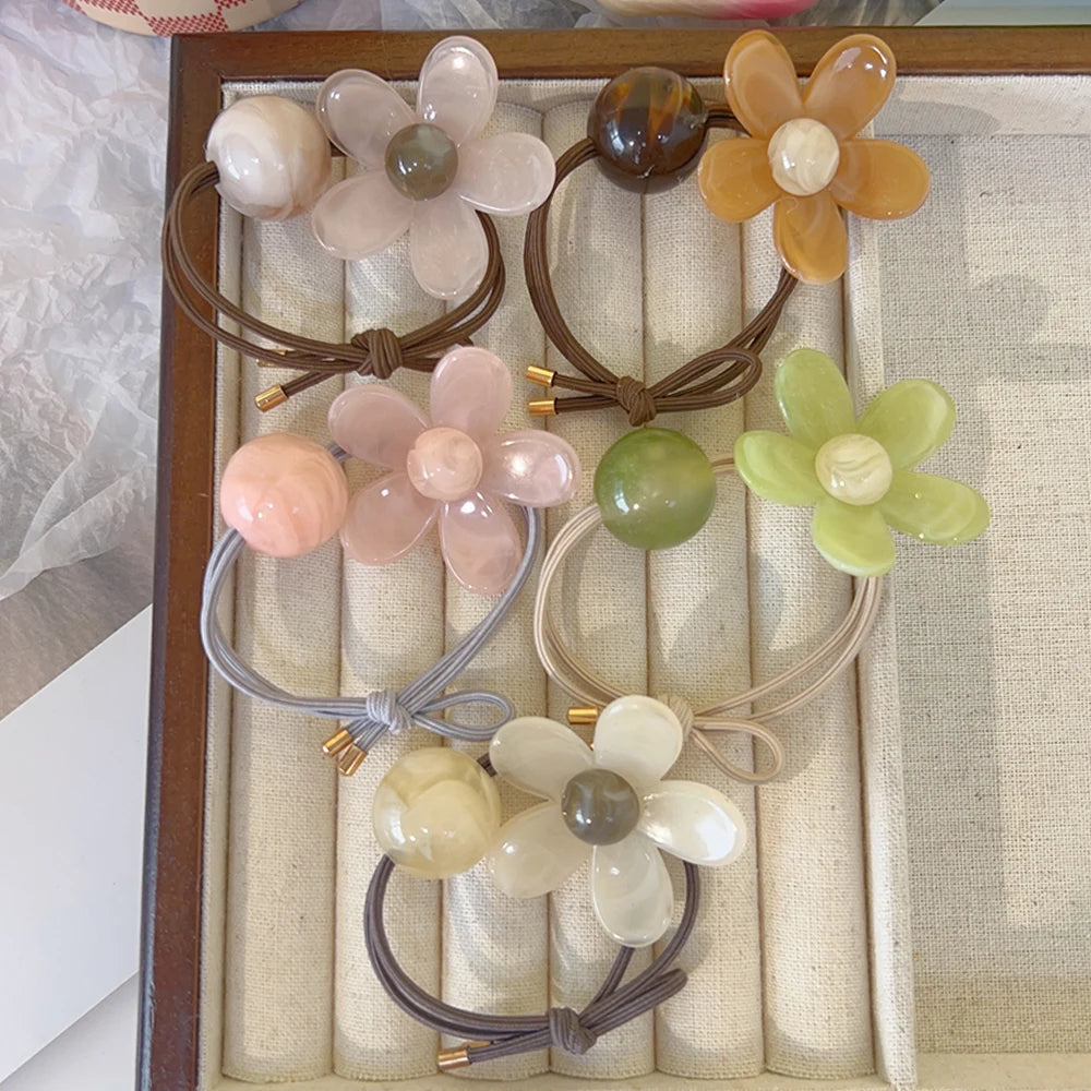 5Pcs New Fashion Women Sweet Hair Tie Set Cute Flower Elastic Hair Bands Hair Ropes Scrunchies Headwear Hairs Accessories
