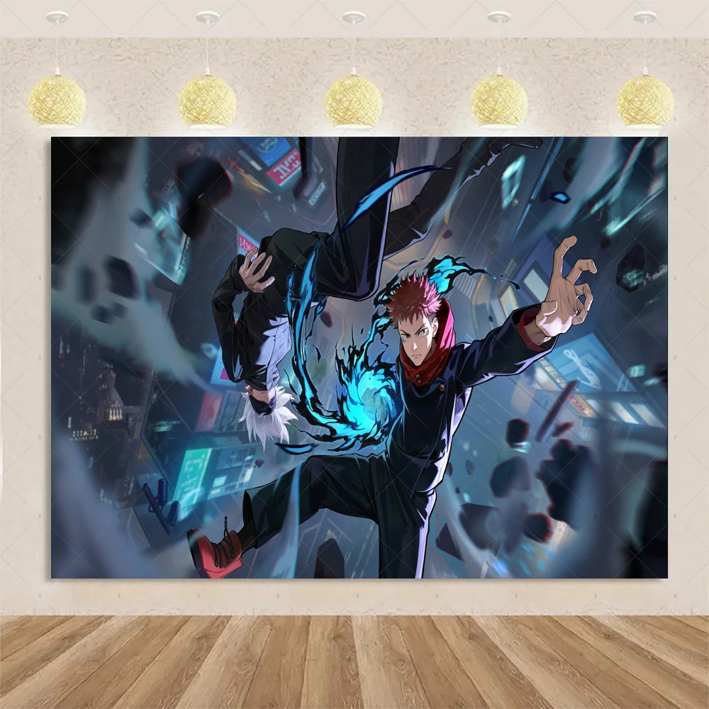 Jujutsu Kaisen Theme Background Birthday Party Decorations Anime Character Gojo Satoru Backdrop Kids Poster Photography props