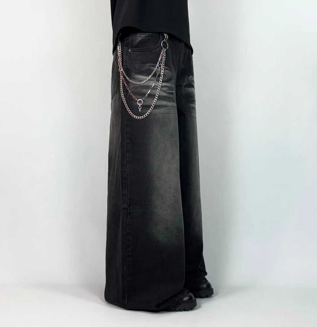 Retro Baggy Street Skateboard Jeans Y2K Punk Wide Leg Black Washed