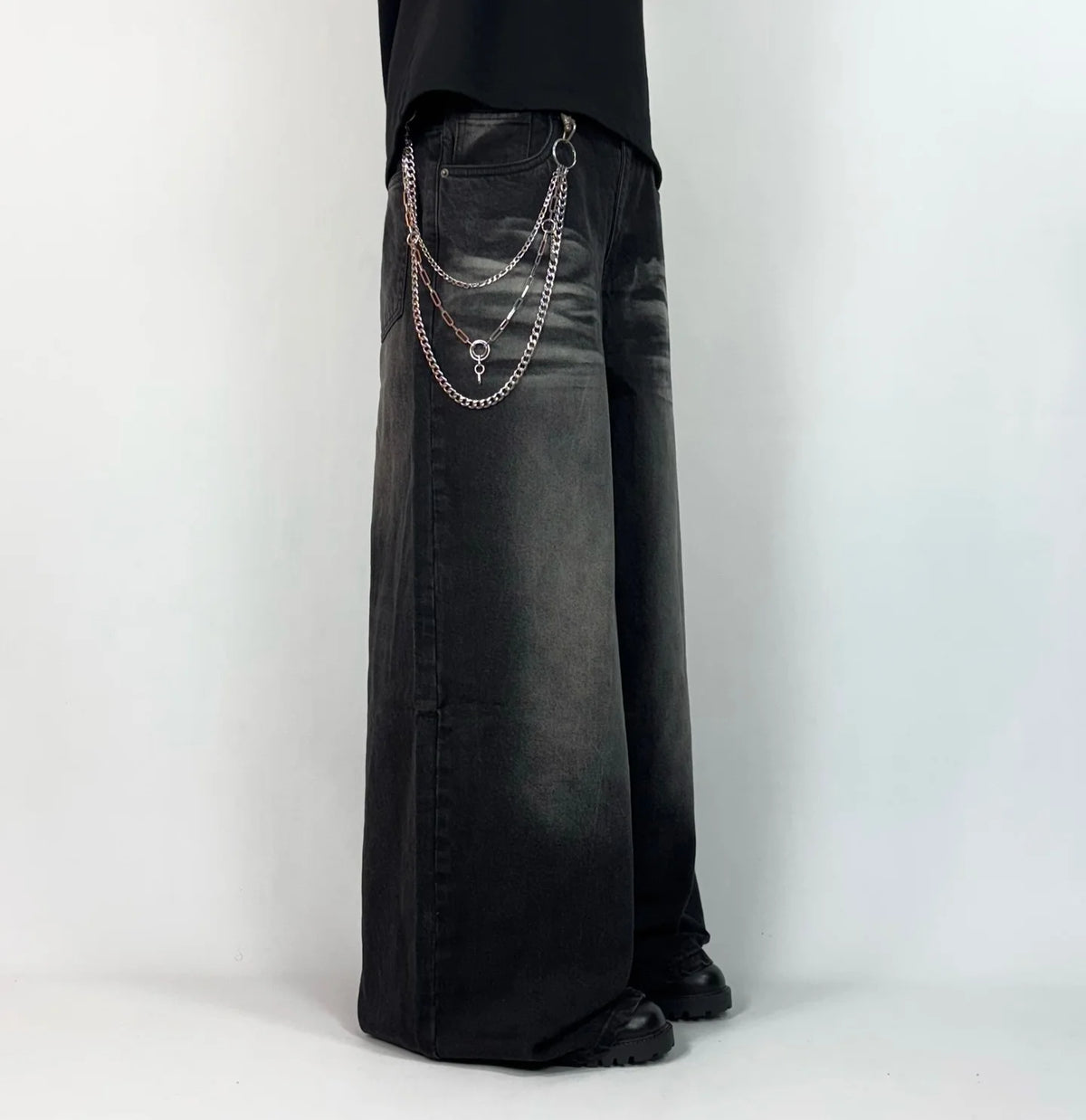 Retro Baggy Street Skateboard Jeans Y2K Punk Wide Leg Black Washed