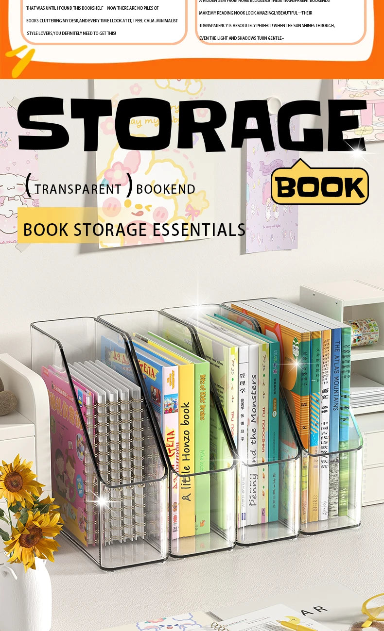 Vertical File Holder, Clear PET Desk Organizer and Storage Bins Holding for Magazines, Binders, Notebooks, Envelopes, Multi-purp