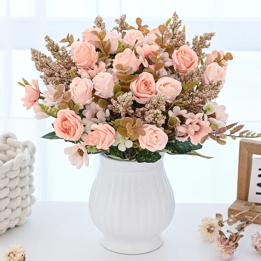 2/4pcs Artificial Flowers Roses Silk Wedding Home Room Table Vase Fillers Festival Outdoor Garden Couryard Decor Bridal Bouquets