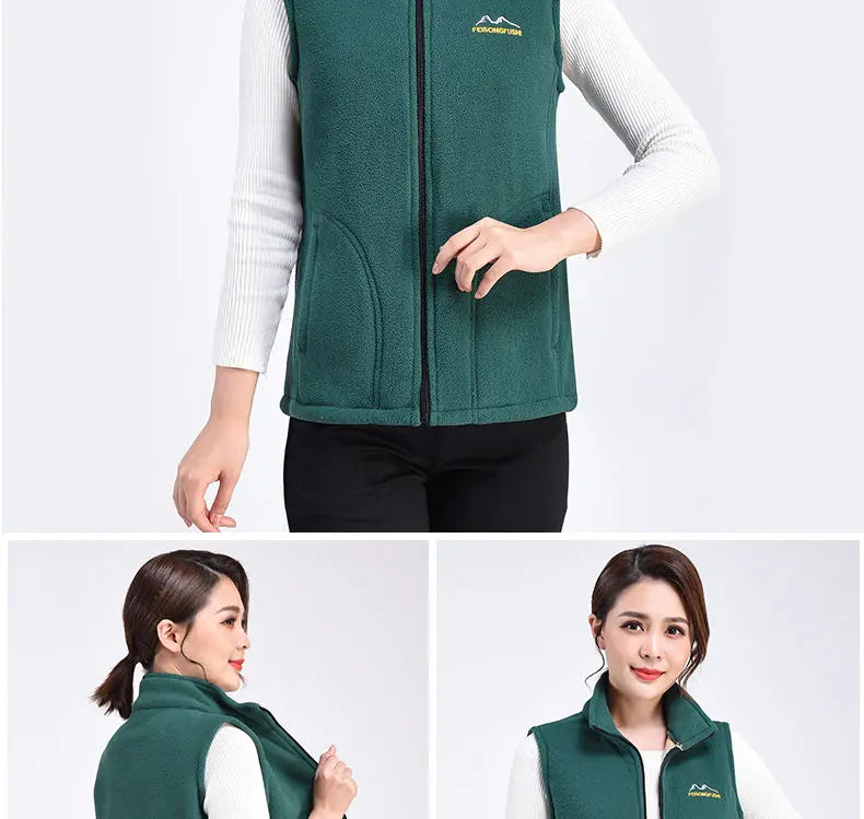 Autumn Winter Fleece Vest Women Stand Collar Zipper Sweatshirt Sleeveless Cardigan Warm Waistcoat Solid Tankcoat Women Clothing