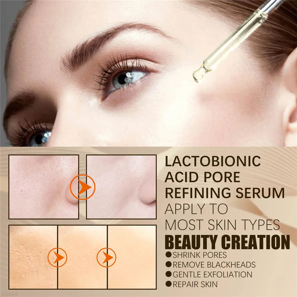 EELHOE Lactobionic Acid Pore Shrink Face Serum Skin Repair Clean Blackheads Acne Skin Care Lasting Moisturizing Korean Cosmetic