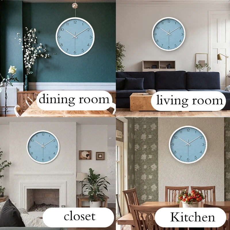 Light Blue Metallic Round Silent Hanging Wall Clock, Suitable For Living Room, School, Study Room, Bedroom, Children's Gifts.