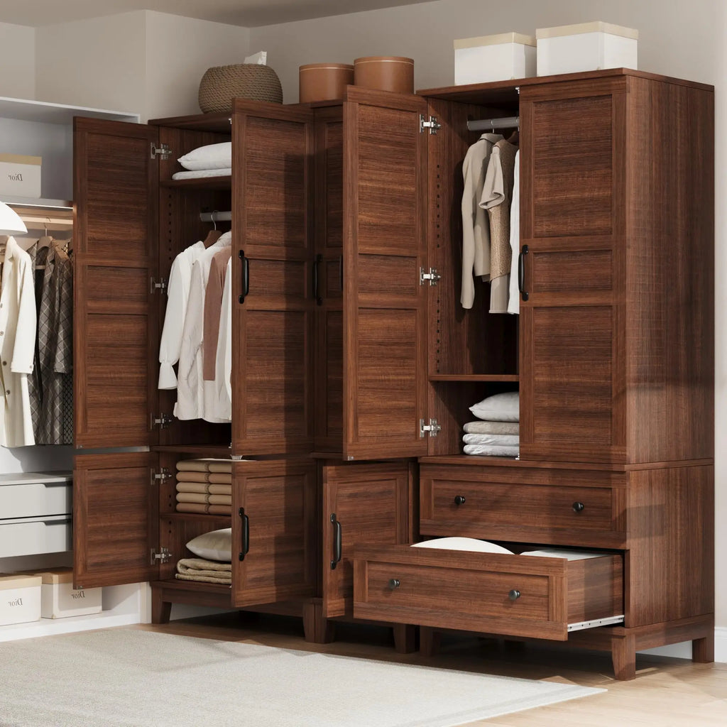 72" Tall Wooden Wardrobe Closet with 2 Drawers Adjustable