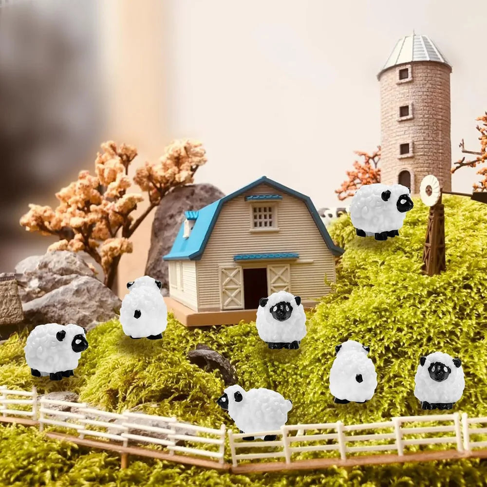 20Pcs Mini Sheep Figurines Miniature Tiny Sheep Mini Plastic Sheep Resin Figurine for Fairy Garden Micro Landscape Decor