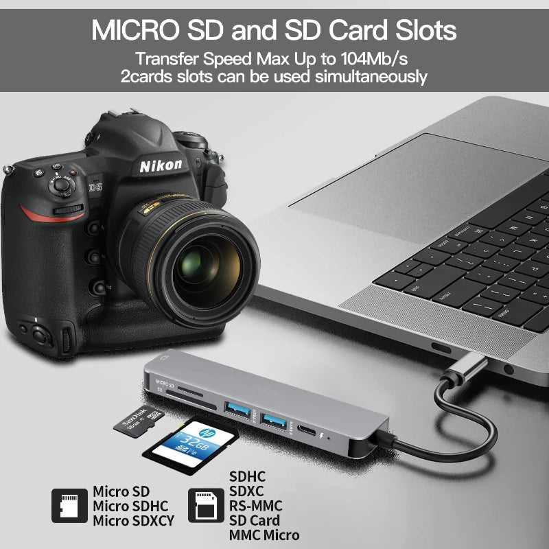 USB C Hub to 4K HDMI-Compatible USB 3.0 2.0 Type C PD Charging