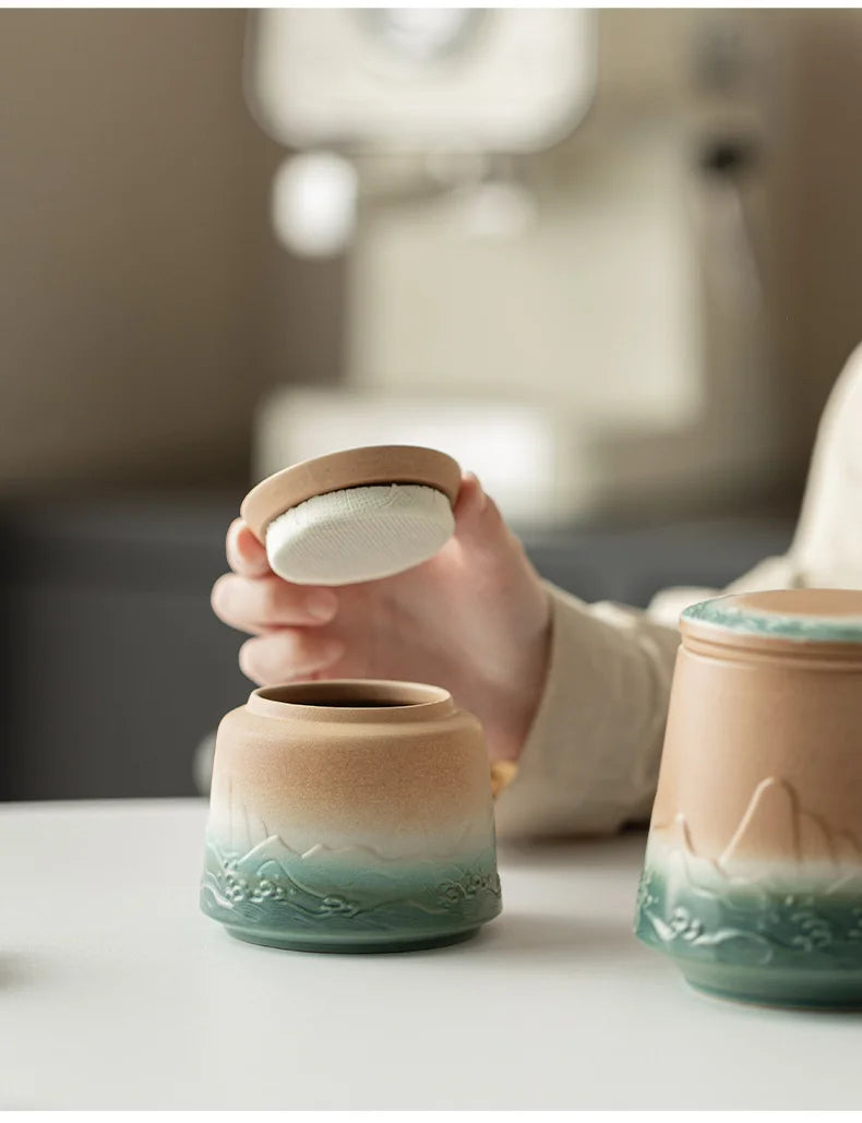 500ml Mountain Sea Ceramic Master Cup with Lid Tea Cup with Inner Filter Large-capacity Separation Teacup Chinese Tea Supplies