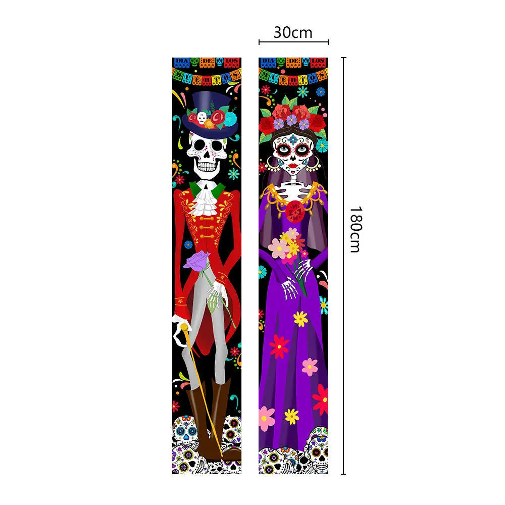 Halloween Decorative Props Mexican Day of the Dead flag Hanging Outdoors Hanging Porch Sign Halloween Welcome Signs Home Decor