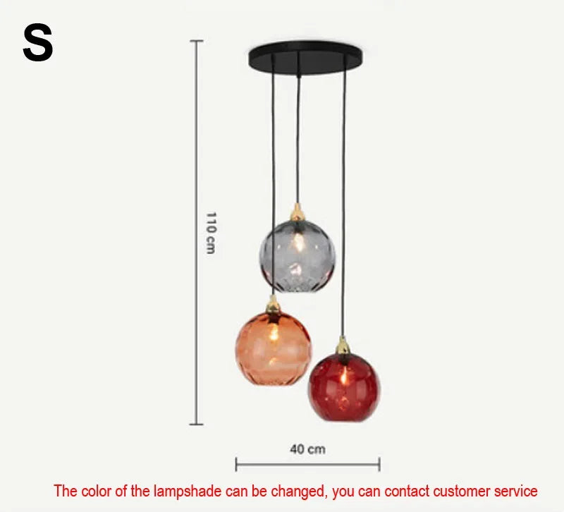 Modern Colored Glass Ball Lustre Pendant Lights Nordic Water Grain Restaurant Kitchen Hanging Light Fixture Bedroom Bedside Lamp