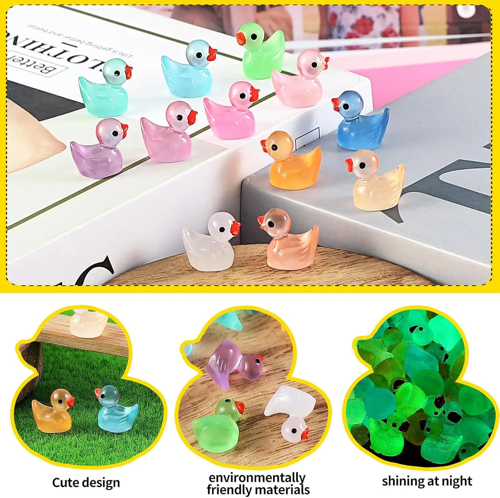 100/200PCS Luminous Mini Ducks Moss Microlandscape Miniature Duck Figurines Fairy Garden Accessories Home Decor Glow in The Dark