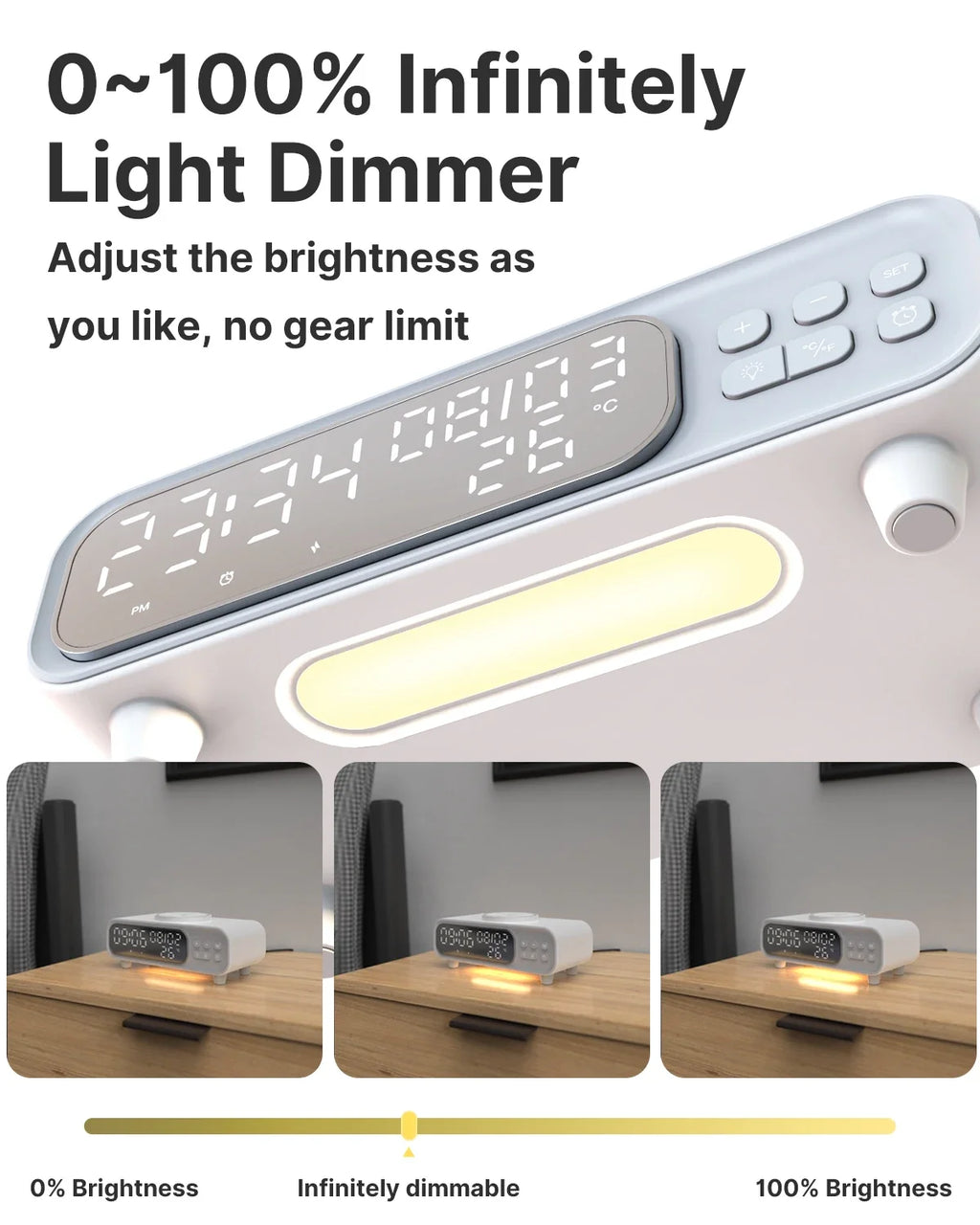15W Wireless Charger Time Alarm Clock LED Night Light Thermometer Earphone Phone Chargers Fast Charging Dock Station For iPhone