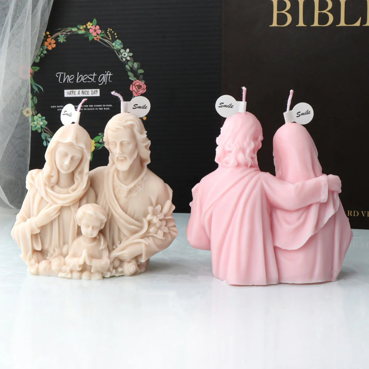 3D Holy Family Statue Silicone Mold Jesus Virgin Mary Baby Family with Three People Candle Resin DIY Tool Religion Home Decor