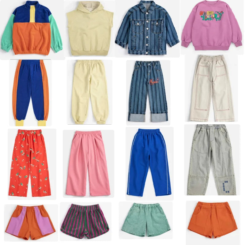 Kids' Sportswear Set 2026 Spring/Summer New Arrival Cartoon Fashion Boys' Girls' Denim Jacket Cotton Crewneck Sweatshirt Shorts