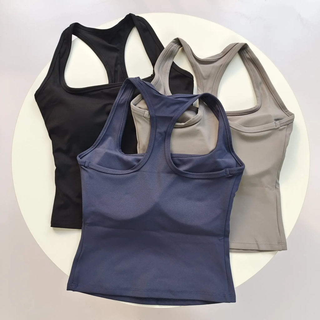 Women's Square Neck Racerback Sports Bra Fixed Pads Shockproof