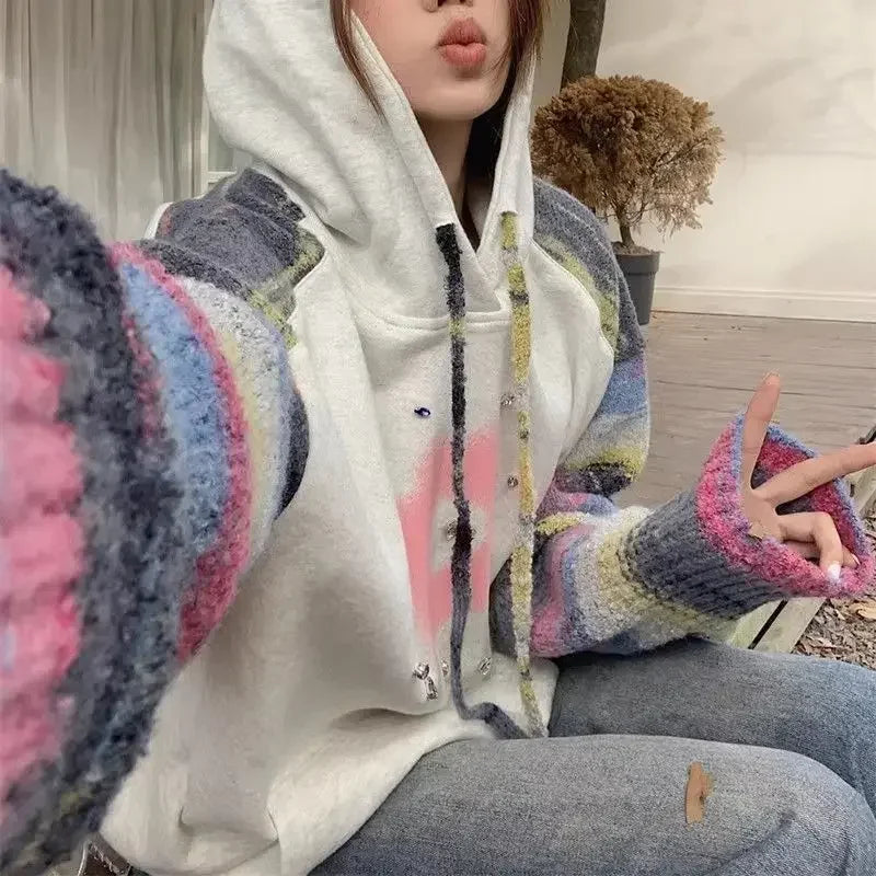 Rhinestone Hooded Sweatshirt for Women Graphic Woman Tops Glitter Baggy Loose Sequin 2025 Trend Hoodies Korean Fashion Novelty M