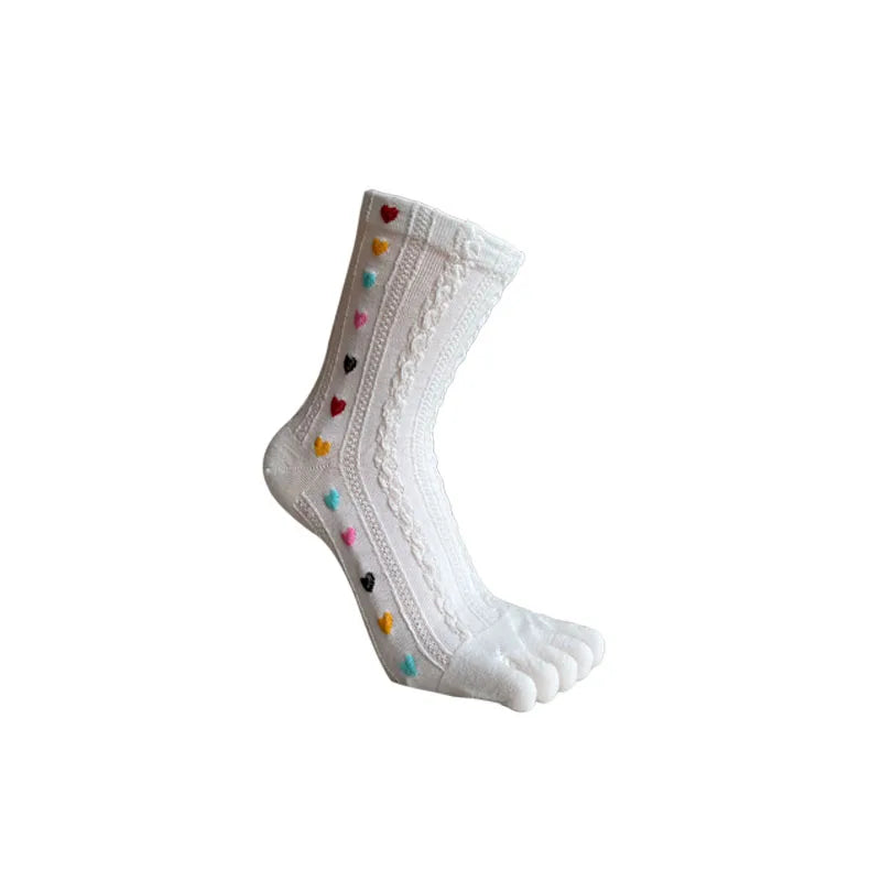 Cute Short Toe Socks Women Girl Cotton Striped Cat Love Fashion Sweat-Absorbing Anti-Bacterial Breathable Warm Five Finger Socks